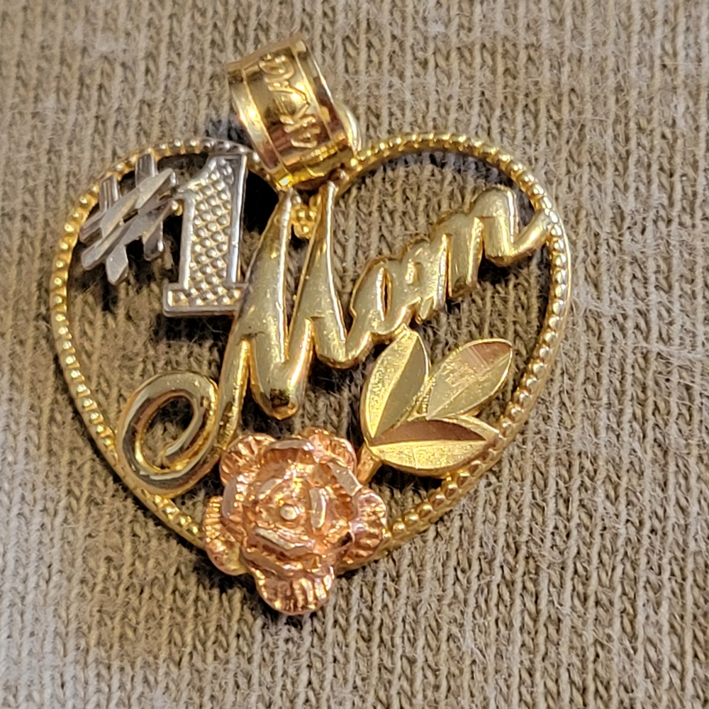 14K #1 Mom Heart Pendant Necklace - Gold & Rose Gold